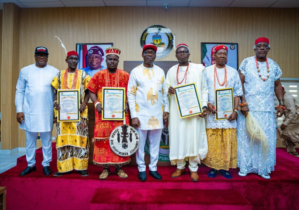 Soludo Presents Official Certificate to Four Anambra Monarchs